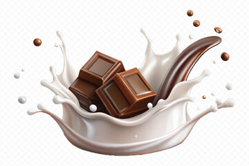 smooth liquid splash of milk and chocolate isolated on white background.