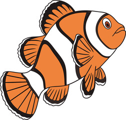 Colored Clownfish Silhouette Design. Clownfish Silhouette Art Illustration. Clownfish Colored Marine Fish Design. Clownfish Flat Style Silhouette Drawing