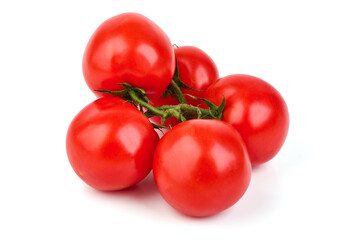Ripe fresh tomatoes, close-up, isolated on white background.