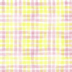 Pink Yellow Plaid Gingham Check Hand Drawn Background Pattern
