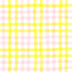 Pink Yellow Plaid Gingham Check Hand Drawn Background Pattern
