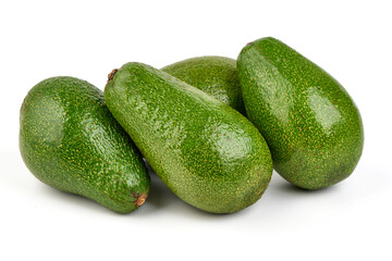 Fresh green avocados, isolated on white background.