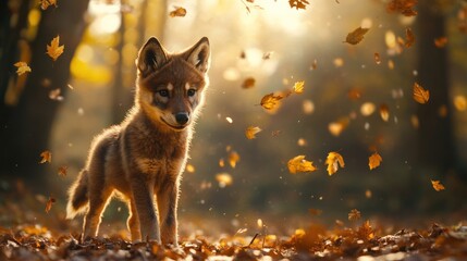 Wild canine in autumnal forest