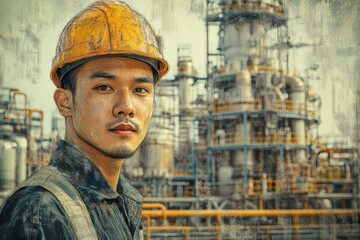 Industrial worker in protective gear facing the camera.