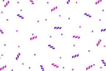 Purple pink confetti and dots pattern on white background. Design for wallpaper, textile, wrapping paper, card, decoration, celebration, birthday, party, print, etc.
