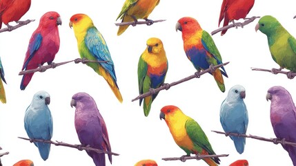 Obraz premium Colorful parrot pattern on branches