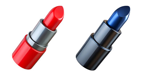 Obraz premium Red and blue lipstick tubes isolated on black background in 3D illustration