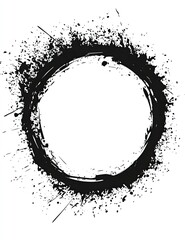 Circular frame with grunge texture.  A black ink circle with splatter effect around it, leaving a clean white center