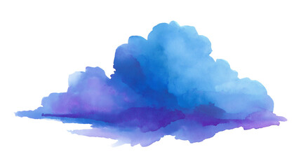 Watercolor cloud in shades of blue and purple on a transparent background