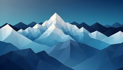 Striking illustration of majestic snow-capped geometric mountains in a cool color palette.