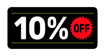 10% discount tag icon vector Black, white and rad design rectangular shape
