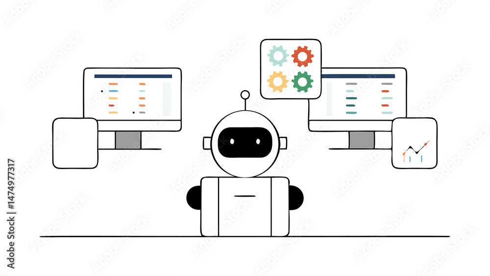 Aufkleber abstract futuristic robot shows visual ai workspace and generative model tools artificial intelligen