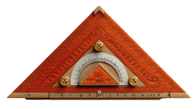 Ancient Triangular Instrument: An intricately detailed close-up shot of a beautifully aged triangular instrument, hinting at its use in geometry, measurement, and possibly even astronomy.