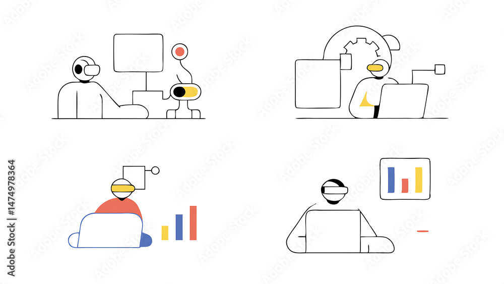 Poster ai technology concept set collection of artificial intelligence automation tools for search task man