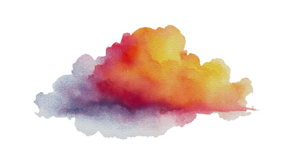 Watercolor cloud in vibrant sunset colors isolated on white