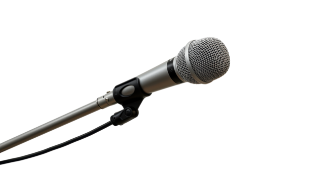 Isolated Silver Microphone on Stand