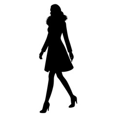 Woman walking in coat silhouette vector illustration