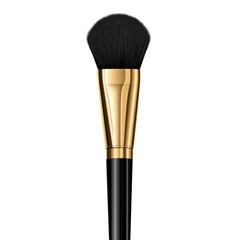 Makeup brush with black bristles and gold handle. PNG image, transparent background