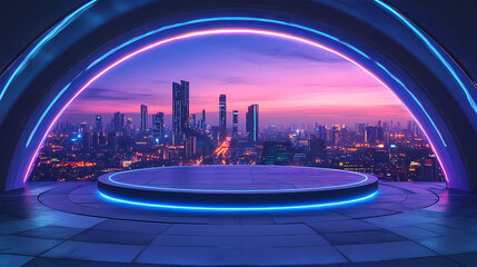 Fototapeta premium Futuristic Cityscape Platform Stage