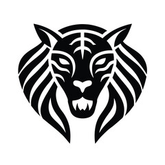 Bold and striking black and white tiger head illustration for logo design and graphic elements