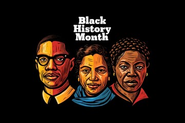 Colorful portraits celebrating black history month with influential figures