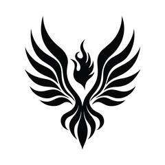 Elegant black and white phoenix bird symbol featuring flame and wings representing rebirth and resilience