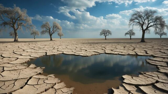 Drought-induced dry and parched lake: The impact of water crisis.
