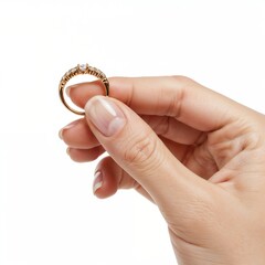 Hand Holding a Gold Ring with a Gemstone  