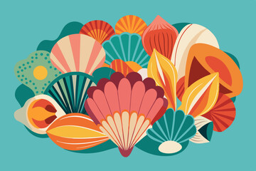 Vibrant Summer Seashells Abstract Art Illustration