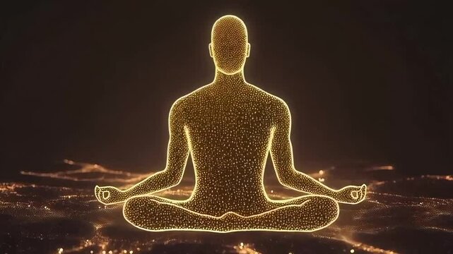 Peaceful Meditation with Illuminating Energy in a Serene Cosmic Setting