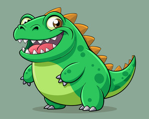 Happy Green Cartoon Dinosaur Character Illustration