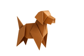Brown Paper Origami Dog Isolated on Transparent Background