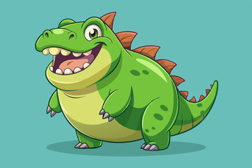 Obraz premium Happy Green Cartoon Dinosaur Character Illustration