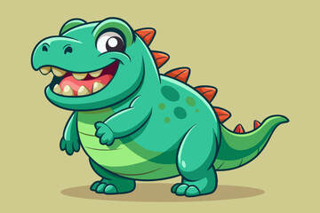 Happy Green Cartoon Dinosaur Character Illustration