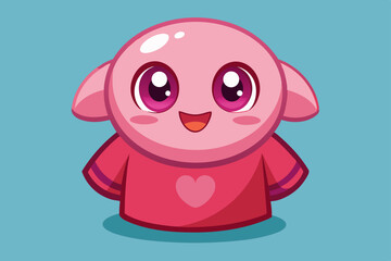 Adorable Pink Cartoon Creature Wearing a Heart Shirt