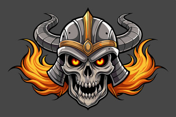 Fiery Skull Warrior in Metal Helmet and Horns