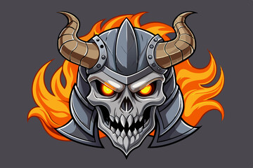 Fiery Skull Warrior in Samurai Armor Helmet with Horns