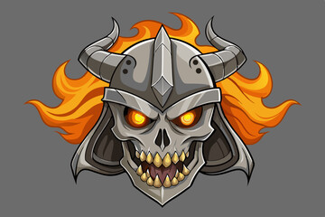 Fiery Skull Warrior in Metal Helmet with Horns