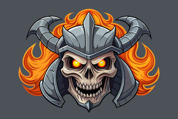 Fiery Skull Warrior in Metal Armor Helmet Illustration