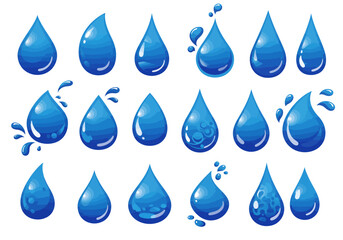 Water drop vector illustration set blue liquid droplets collection design element graphic resource clip art on transparent background silhouette


