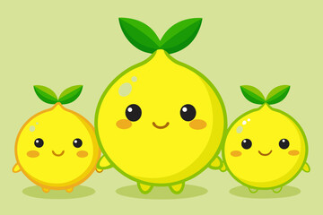 Cute Cartoon Lemon Family Holding Hands Illustration