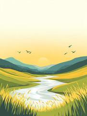 Fototapeta premium Scenic Sunrise Over a Winding River Valley