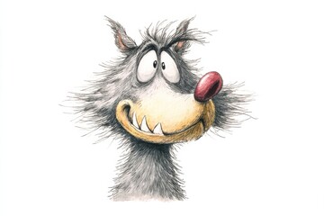 Fototapeta premium Cheerful cartoon wolf character with large eyes and a big grin shows personality in whimsical illustration
