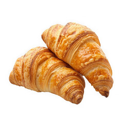 Two golden croissants isolated on transparent background