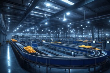 Fototapeta premium Automated food processing facility with conveyor belts