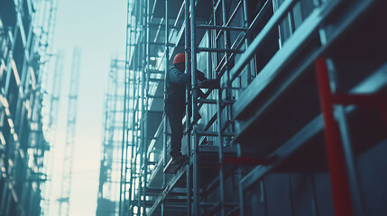 Fototapeta premium Construction Worker on Scaffolding