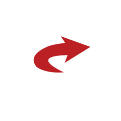 Curved red arrow pointing right direction isolated on transparent background