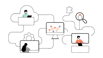 search concept set collection of characters using artificial intelligence generative tools for searching or browsing internet seo concept vector illustration 41036969 1