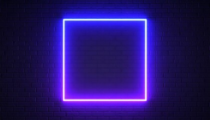 Fototapeta premium Glowing neon square frame on white brick wall background