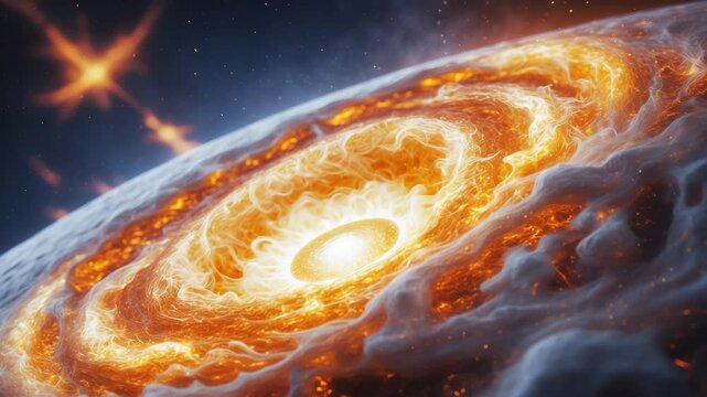A highly magnified view of the surface of a star like our sun, with nuclear fusion burning on the surface.